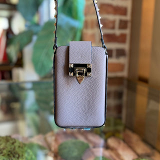 VALENTINO GARAVANI Rockstud Smartphone Holder Nude Grainy Leather Crossbody
