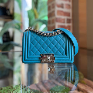 CHANEL Small Boy Blue Calfskin Leather Shoulder Bag
