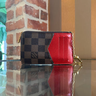 LOUIS VUITTON Damier Ebene w/ Red Card Holder