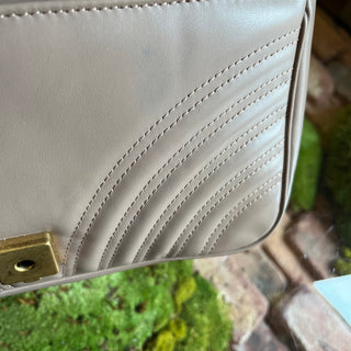 GUCCI GG Marmont Taupe Matelasse Chevron Leather Crossbody Bag