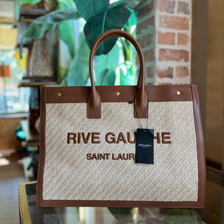 SAINT LAURENT Rive Gauche Raffia Linen Calfskin Tote
