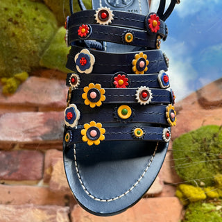 TORY BURCH Marguerite Applique Wrap Leather Sandals SZ 8