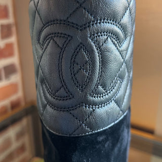 CHANEL Black Leather Suede CC Mid Calf Boots SZ 36.5 (US 6.5)