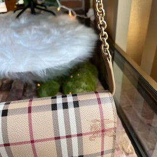BURBERRY Henley Wallet On Chain Haymarket Check Coated Canvas Crossbody Bag