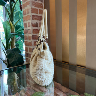 FERRAGAMO Marisa Cream Crochet Shoulder Bag