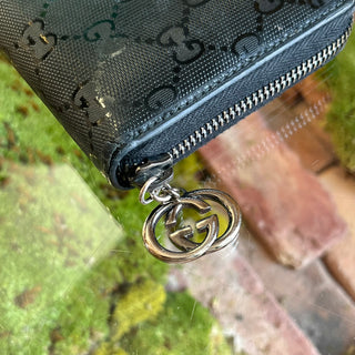 GUCCI Black Imprime Canvas Zip Around Wallet