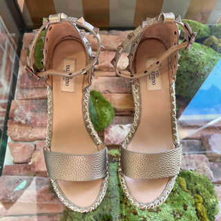 VALENTINO Metallic Double Rockstud Espadrilles Wedges SZ 38 (US 8)