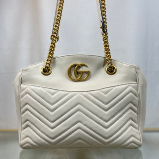 GUCCI White GG Marmont Chain Shoulder Bag