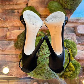 JIMMY CHOO Black Satin Crystal Heels SZ 35.5 (US 5.5)