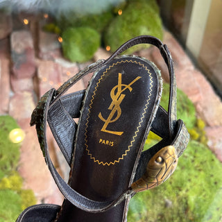 SAINT LAURENT Tribute Brown Snakeskin Platform Heels SZ38(8US)