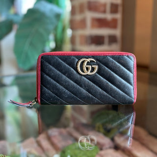 GUCCI Vintage Effect Calfskin Matelasse Diagonal Torchon GG Marmont Zip Around Wallet