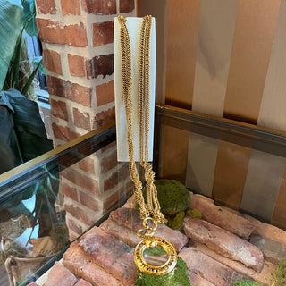 CHANEL Vintage Magnifying Glass Gold Tone Chain Necklace