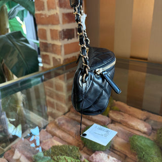 CHANEL Black Shiny Lambskin Quilted Belt Bag