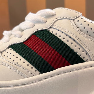 GUCCI GG White Web Perforated Leather Sneakers W/Blue SZ 35.5 (US 5.5)