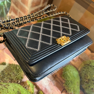 CHANEL Boy Wallet On Chain Black Quilted Stitched Calfskin Crossbody Bag