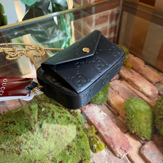 GUCCI Black Super Mini Pochette Black GG Embossed Leather Crossbody Bag