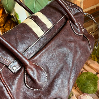 PRADA Buckle Striped Brown Shoulder Bag