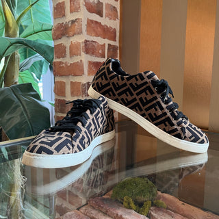 FENDI FF Print Brown/Black Mesh Sneakers SZ 9