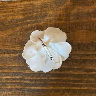 CHANEL Camellia Black White Polka Dot Fabric Pin Brooch