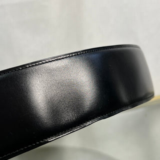 CARTIER Black Leather Gold-Tone Panthere Round Buckle Belt TS3798