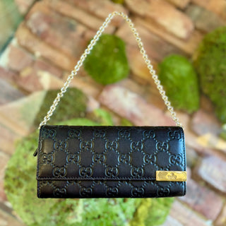 GUCCI Black Leather Guccissima Wallet on Chain
