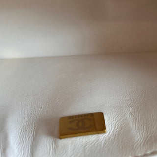 CHANEL Double Flap Medium White Caviar Leather Shoulder Bag