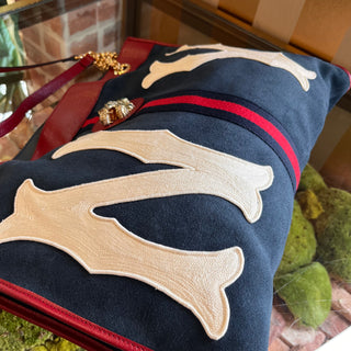 GUCCI Rajah Large Yankee Navy Blue Suede Sports Tote Bag