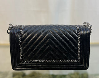 Chanel Black Calfskin Leather Chain Around Boy Bag