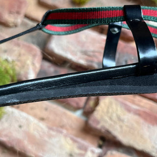 GUCCI Web Stripe Black Leather Thong Sandals SZ 37.5 (US 7.5)