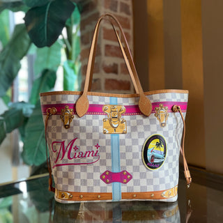 LOUIS VUITTON Neverfull MM Damier Azur Summer Trunks Miami Canvas Tote