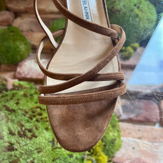 MANOLO BLAHNIK Brown Suede Strappy Sandals SZ 38 (US 8)