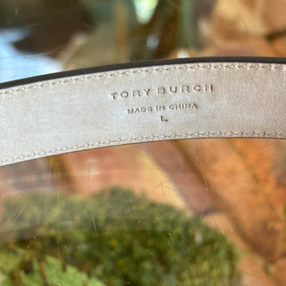 TORY BURCH Miller Crystal-Embellished Green Leather Belt Large