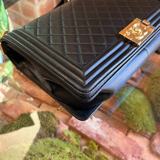 CHANEL Boy Medium Black Lambskin Shoulder Bag