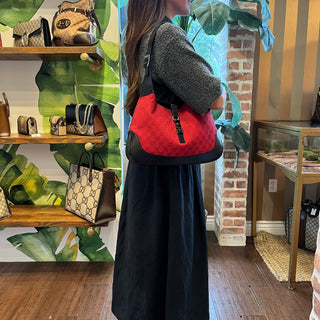 GUCCI Jackie Red GG Monogram Canvas Hobo Bag