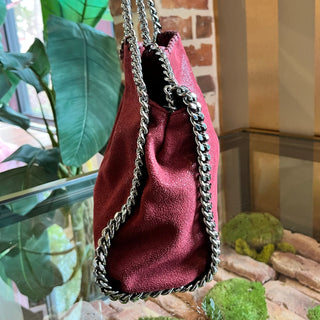 STELLA MCCARTNEY Falabella Fold-Over Small Red Shaggy Deer Tote Bag