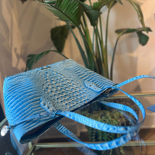 BRAHMIN Athena Tote Blue Melbourne Croc Embossed Leather Tote Bag