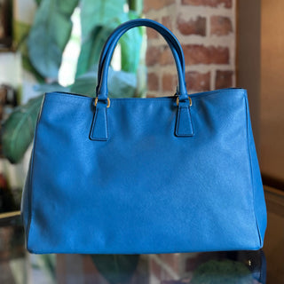 PRADA Double Zip Jeux Blue Lux Saffiano Leather Tote Bag
