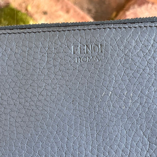FENDI Gray Leather Card Holder Key Ring