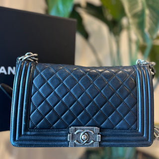 CHANEL Lambskin Quilted Medium Boy Flap Black