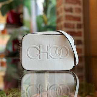 JIMMY CHOO Small Bauti White Embossed Logo Crossbody
