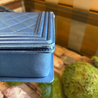 CHANEL Blue Perforated Medium Boy Bag