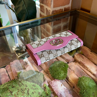 GUCCI Pink Trim GG Web Canvas Interlocking  Wallet