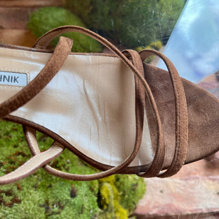 MANOLO BLAHNIK Brown Suede Strappy Sandals SZ 38 (US 8)