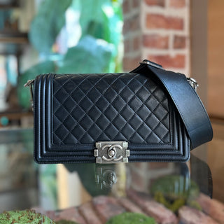CHANEL Boy Bag Medium Black Galuchat-Trimmed Lambskin Crossbody