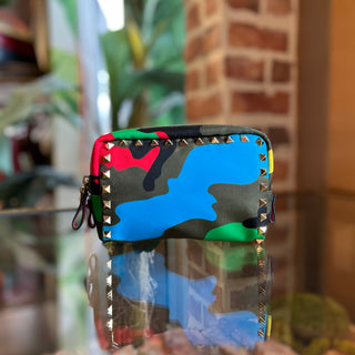 VALENTINO Multicolor Camouflage Printed Nylon Rockstud Cosmetic Bag