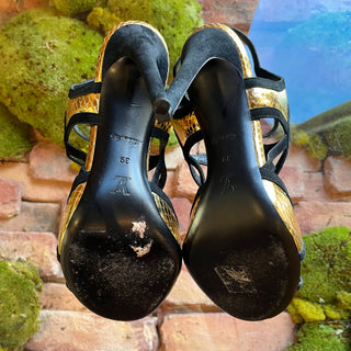 LOUIS VUITTON Black/Metallic Gold Leather Heels SZ 39 (US 9)