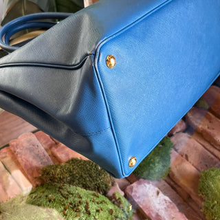 PRADA Double Zip Jeux Blue Lux Saffiano Leather Tote Bag
