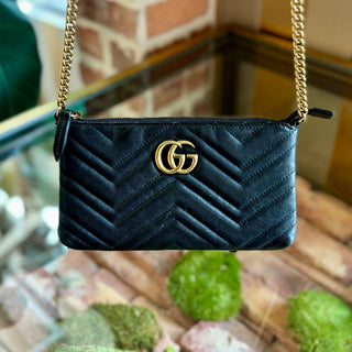 GUCCI Black GG Marmont Matelasse Mini Wallet on Chain