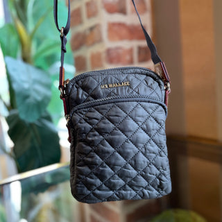MZ WALLACE Metro Gray Quilted Nylon Crossbody