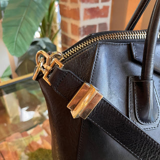 GIVENCHY Antigona Medium Black Leather Zippered Tote Bag